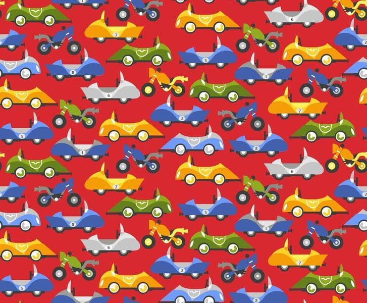 Puuvillakangas, 112cm, AUTOT punainen