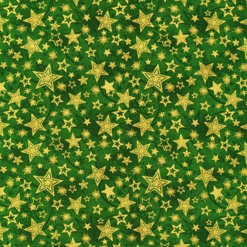 Puuvillakangas 112cm, JOULUN TÄHDET vihreä